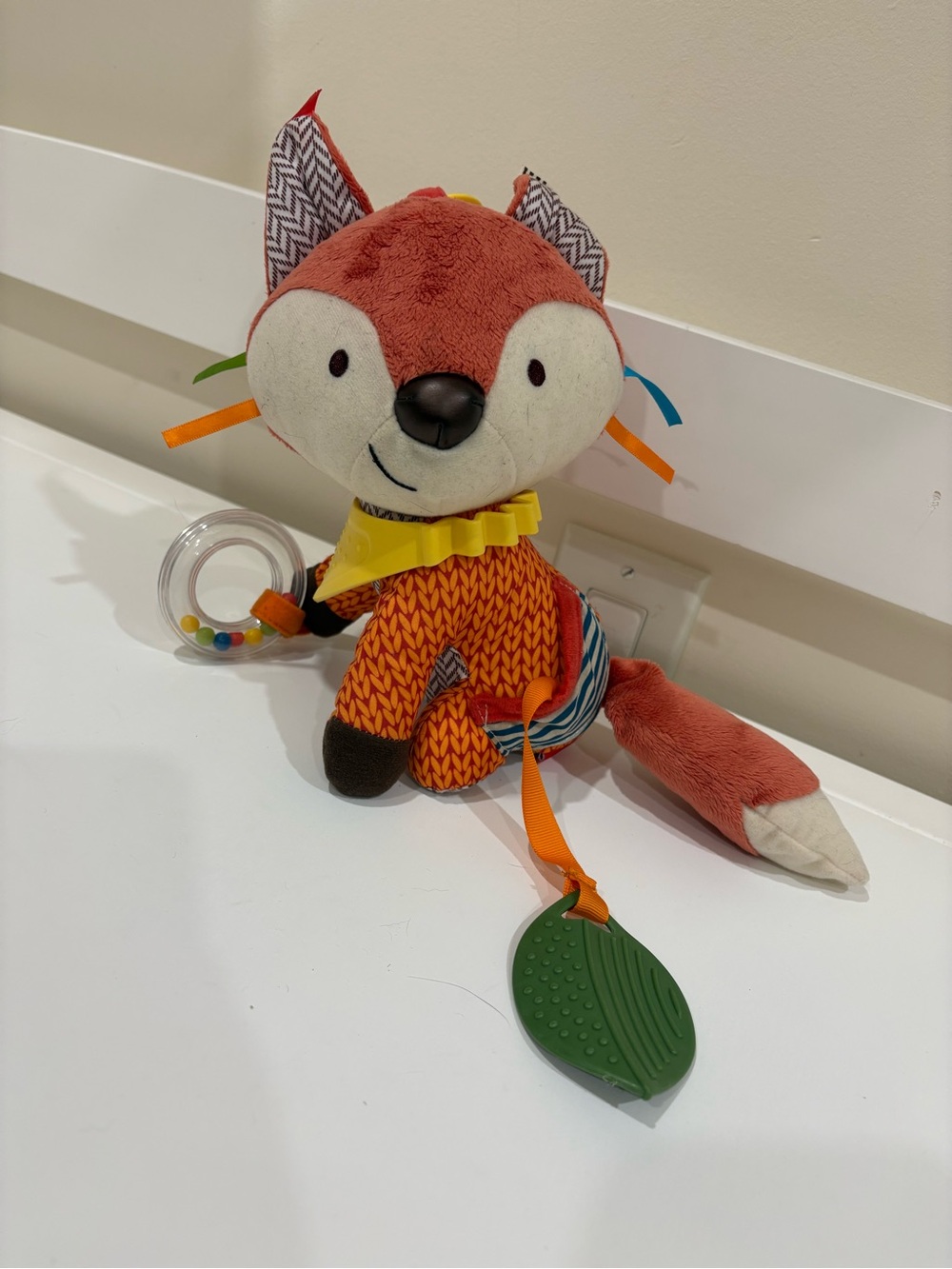 Skip Hop Orange Fox Sensory Plush with Green Teether & Clear Rattle